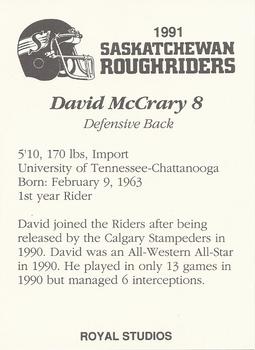 1991 Saskatchewan Roughriders #NNO David McCrary  Back
