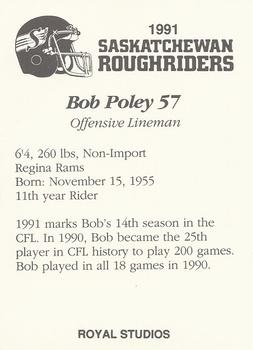 1991 Saskatchewan Roughriders #NNO Bob Poley  Back