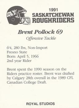 1991 Saskatchewan Roughriders #NNO Brent Pollock Back