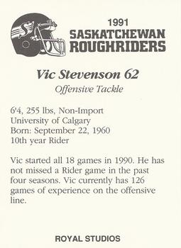 1991 Saskatchewan Roughriders #NNO Vic Stevenson  Back