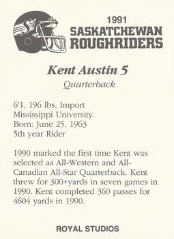 1991 Saskatchewan Roughriders #NNO Kent Austin  Back