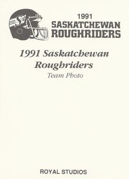 1991 Saskatchewan Roughriders #NNO Team Photo Back