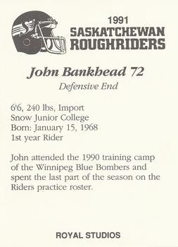 1991 Saskatchewan Roughriders #NNO John Bankhead  Back