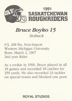 1991 Saskatchewan Roughriders #NNO Bruce Boyko  Back