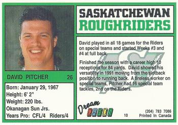 1993 Dream Cards Saskatchewan Roughriders #10 Dave Pitcher  Back