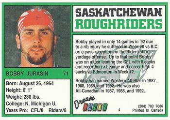 1993 Dream Cards Saskatchewan Roughriders #4 Bobby Jurasin  Back