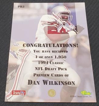 1994 Classic NFL Draft - Previews #PR3 Dan Wilkinson Back