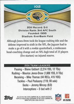 2012 Topps #102 Jaguars Team Leaders Back
