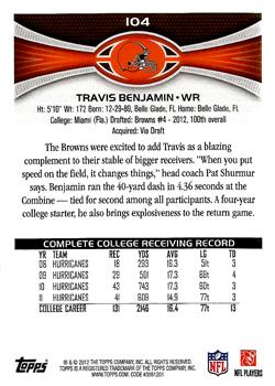2012 Topps #104 Travis Benjamin Back