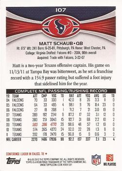 2012 Topps #107 Matt Schaub Back