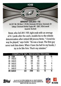 2012 Topps #108 Brent Celek Back