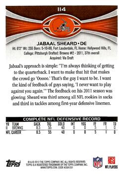 2012 Topps #114 Jabaal Sheard Back