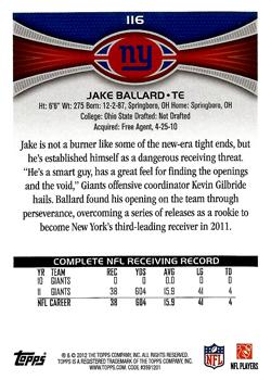2012 Topps #116 Jake Ballard Back