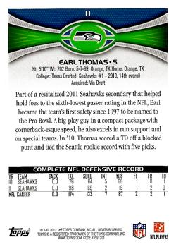 2012 Topps #11 Earl Thomas Back