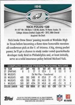 2012 Topps #186 Nick Foles Back