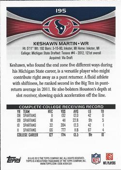 2012 Topps #195 Keshawn Martin Back