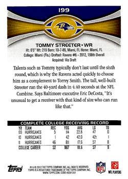 2012 Topps #199 Tommy Streeter Back