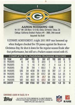 2012 Topps #1 Aaron Rodgers Back