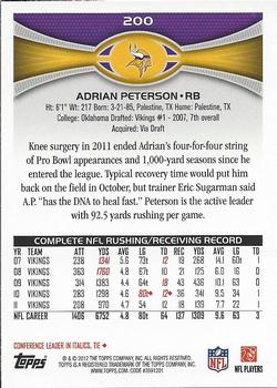 2012 Topps #200 Adrian Peterson Back