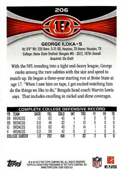 2012 Topps #206 George Iloka Back