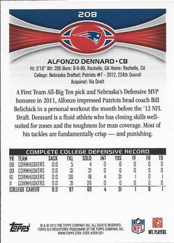 2012 Topps #208 Alfonzo Dennard Back