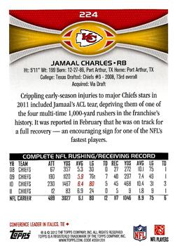 2012 Topps #224 Jamaal Charles Back