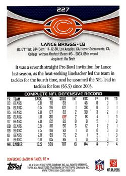 2012 Topps #227 Lance Briggs Back