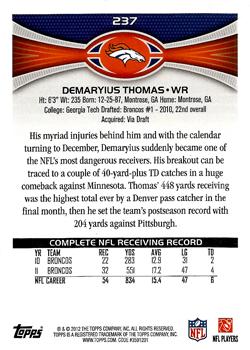 2012 Topps #237 Demaryius Thomas Back