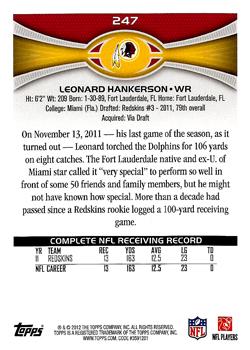 2012 Topps #247 Leonard Hankerson Back