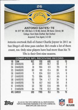 2012 Topps #26 Antonio Gates Back