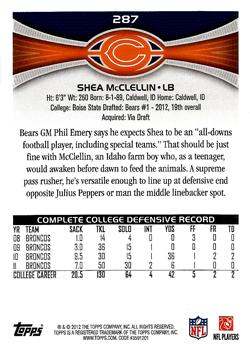 2012 Topps #287 Shea McClellin Back