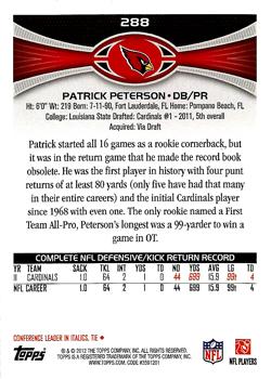 2012 Topps #288 Patrick Peterson Back