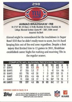 2012 Topps #298 Ahmad Bradshaw Back