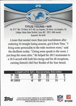 2012 Topps #29 Titus Young Back