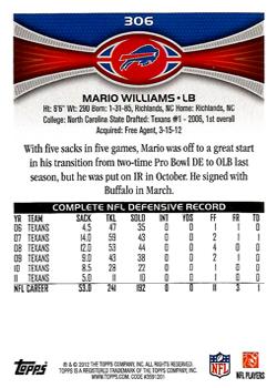 2012 Topps #306 Mario Williams Back