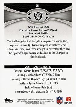 2012 Topps #311 Oakland Raiders: Carson Palmer / Stefen Wisniewski Back