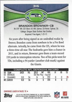 2012 Topps #316 Brandon Browner Back