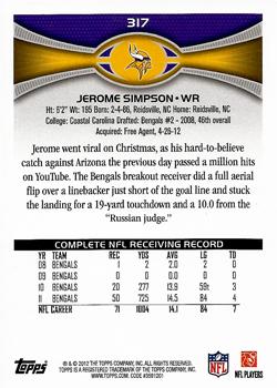2012 Topps #317 Jerome Simpson Back