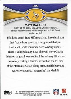 2012 Topps #319 Matt Kalil Back