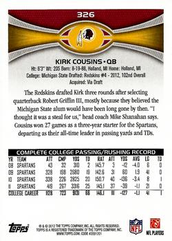 2012 Topps #326 Kirk Cousins Back