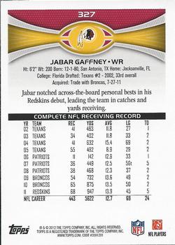 2012 Topps #327 Jabar Gaffney Back