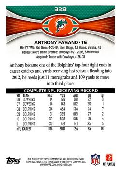 2012 Topps #338 Anthony Fasano Back