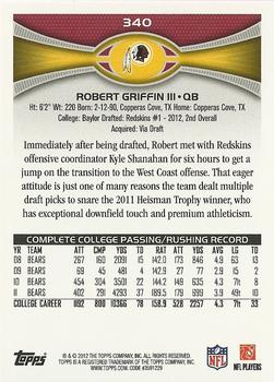 2012 Topps #340 Robert Griffin III Back