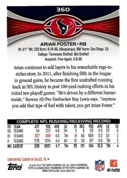 2012 Topps #360 Arian Foster Back