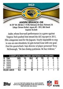 2012 Topps #362 Andre Branch Back
