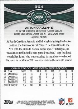 2012 Topps #364 Antonio Allen Back