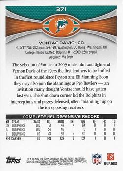 2012 Topps #371 Vontae Davis Back