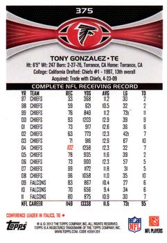 2012 Topps #375 Tony Gonzalez Back