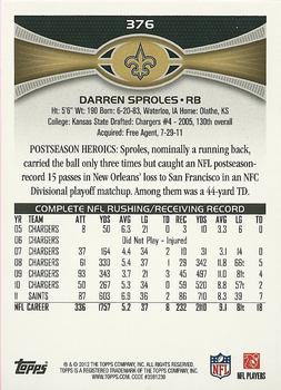 2012 Topps #376 Darren Sproles Back