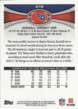 2012 Topps #378 Kendall Wright Back